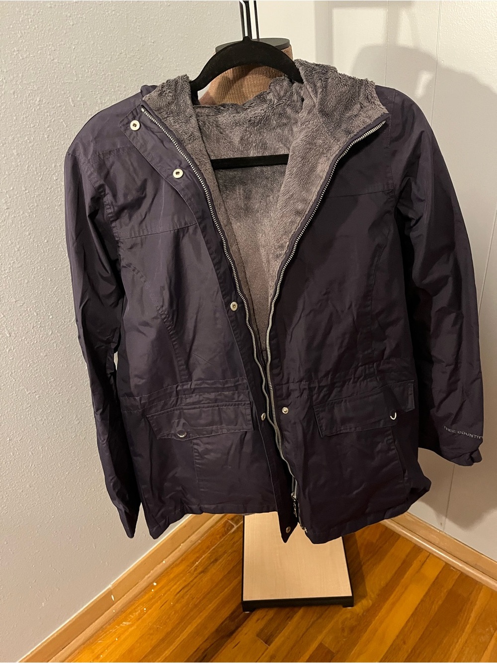 Free Country Women's Dark Navy Hooded Raincoat with Plush Lining